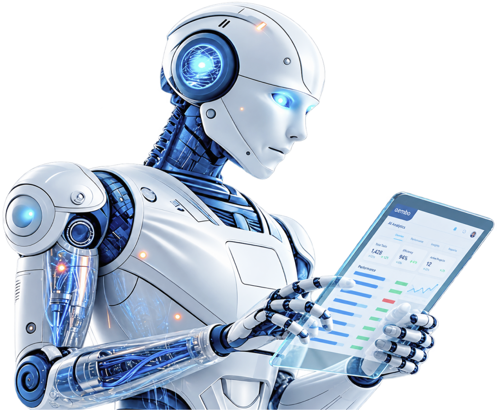 AI վերլուծությունների վահանակով ռոբոտ